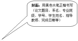 圆角矩形标注: 封面：用黑色水笔正楷书写（论文题目、系名、专业班级、学号、学生姓名、指导教师、完成日期等）