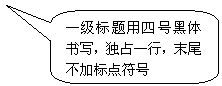 圆角矩形标注: 一级标题用四号黑体书写，独占一行，末尾不加标点符号